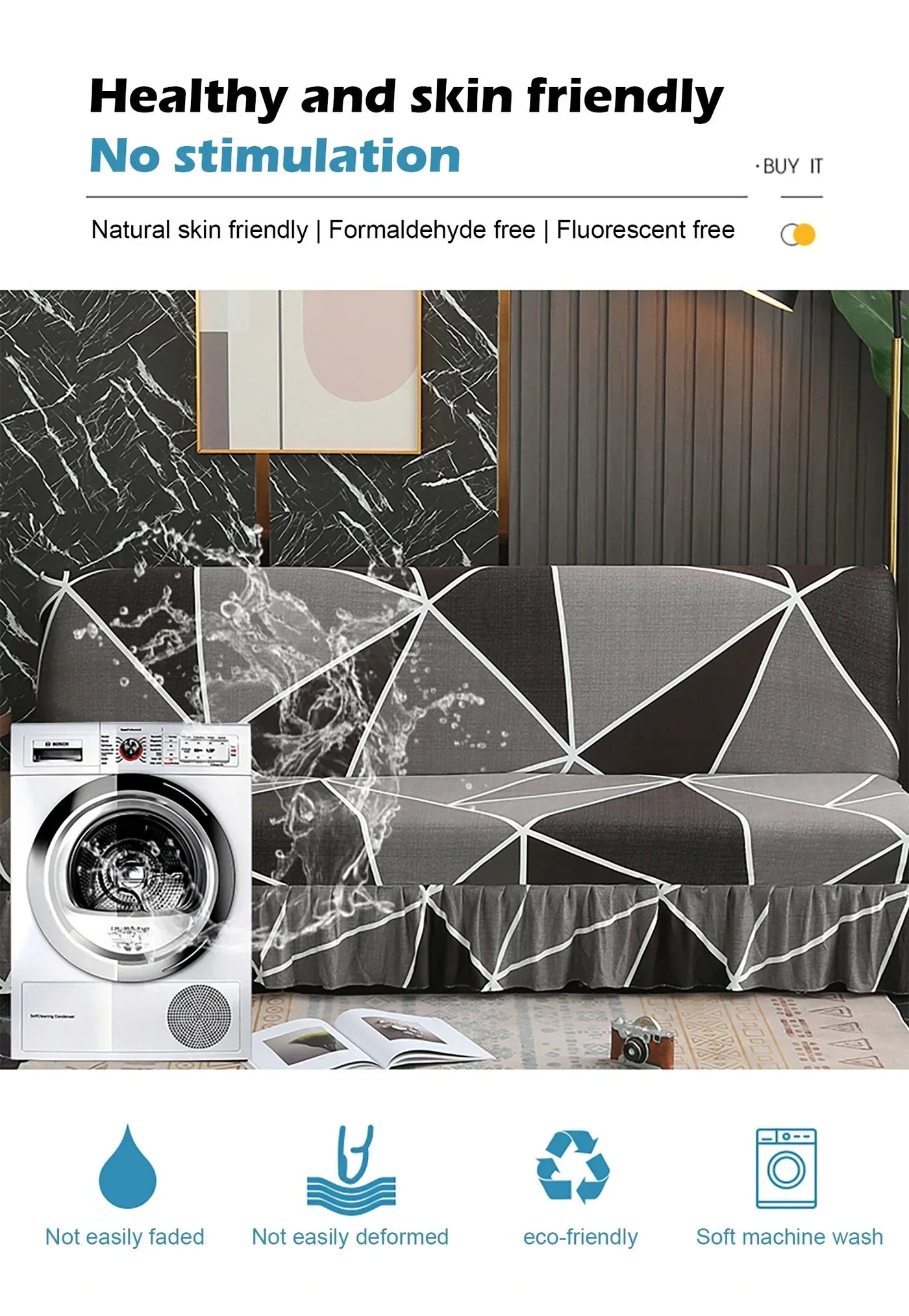 1/2/3Seater Sofa Bed Cover with Elastic Printing Seat Cover Armless Sofa Bed Cover Sofa Covers for Living Room Home Decor