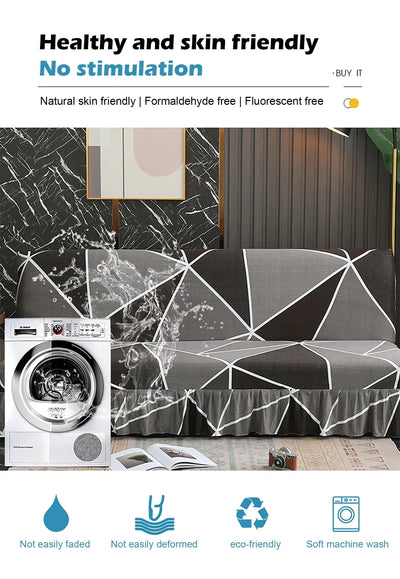 1/2/3Seater Sofa Bed Cover with Elastic Printing Seat Cover Armless Sofa Bed Cover Sofa Covers for Living Room Home Decor