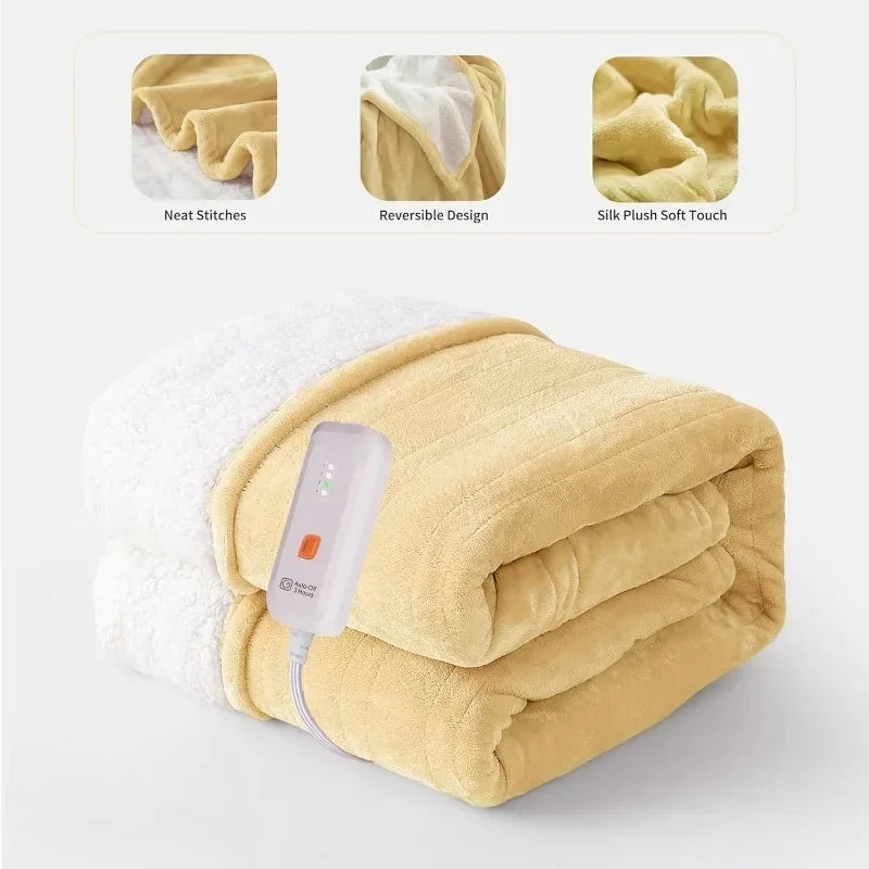 Heated Blanket Electric Throw 50''X60''-Soft Silky Plush Electric Blanket with 4 Heating Level & 3 Hour Auto Off Heating Blanket