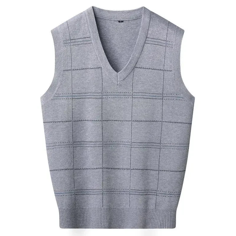 Knitted Sweaters for Men Letter Waistcoat Man Clothes Plaid Vest V Neck Sleeveless Overfit Maletry Cotton Knitwears Classic Ugly