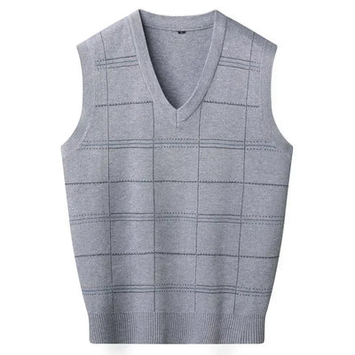 Knitted Sweaters for Men Letter Waistcoat Man Clothes Plaid Vest V Neck Sleeveless Overfit Maletry Cotton Knitwears Classic Ugly