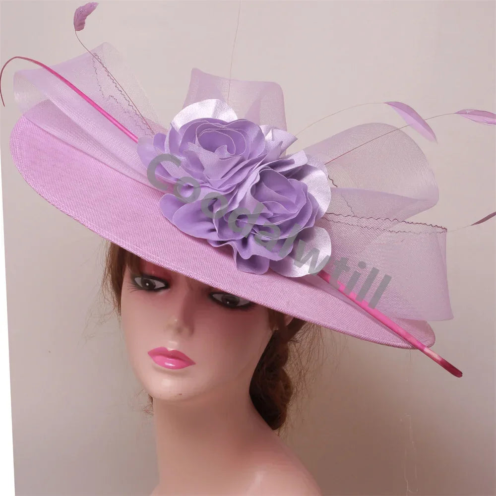 Royal Ascot Big Flower Fascinators Hat Women Wedding Pillbox Cap Ladies Derby Feather Fascinator Headdpiece Ladies Party Chapeau