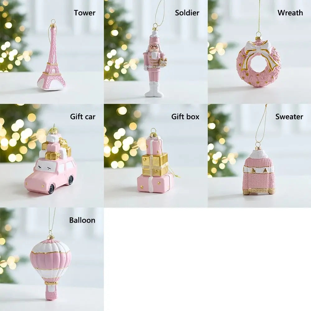 Pink Christmas Hanging Decoration Plastic Gift Box Christmas Tree Ornament Wreath Car Party Supplies Xmas Baubles Christmas