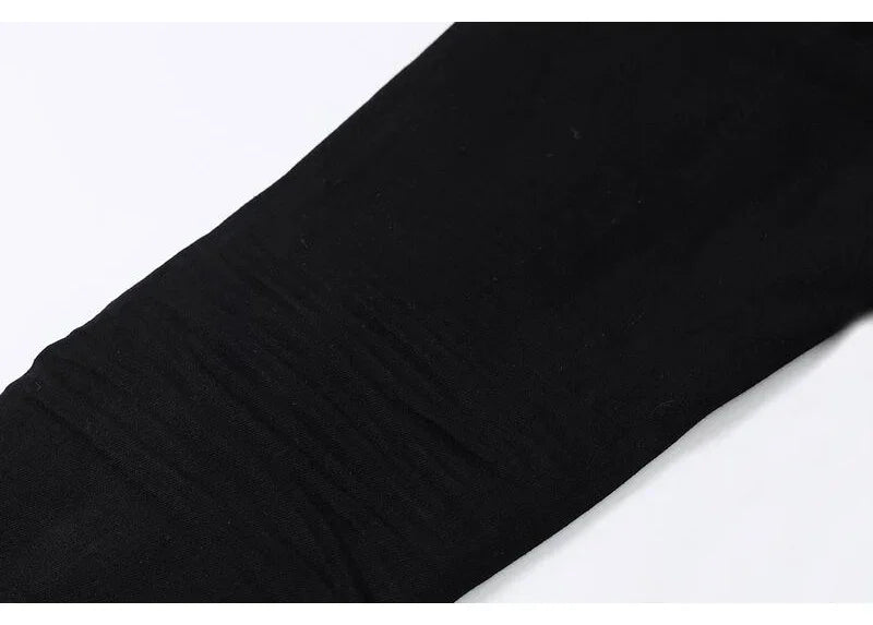 Fashion Designer Men Jeans High Quality Black Stretch Skinny Fit Leather Patched Ripped Jeans Men Y2K Brand Hip Hop Denim Pants