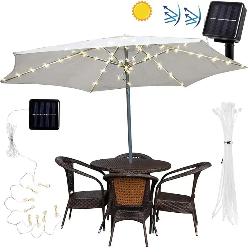 LED String Lights Patio Umbrella Lights 8 Lighting Mode with Remote Control Lights Solar Operated Outdoor for Patio Camping Tent