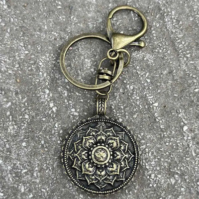 Nostalgia Mandala Yoga Keychain For Women Lotus Key Holder Accessories Buddhism Jewelry