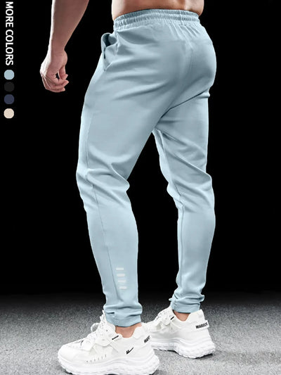 Men's athletic casual pants, simple, leg reflective strip design, elastic waistband, suitable for daily, running, multi-scene