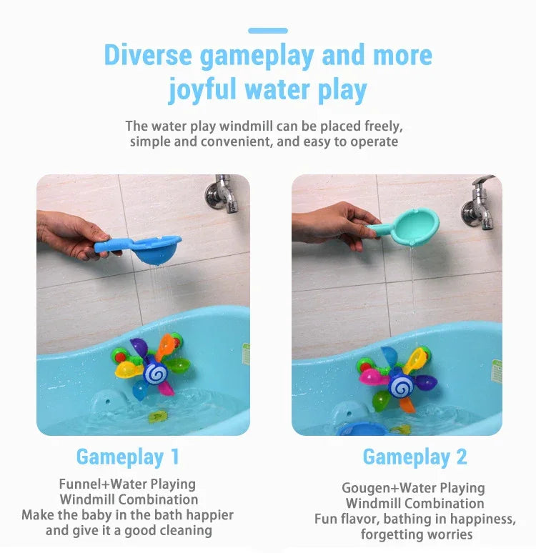 Baby Bath Toys Colorful Waterwheel Bathing Bathtub Water Spray Play Set Rainbow Windmill Bathroom Toy For Kids Toddler Children