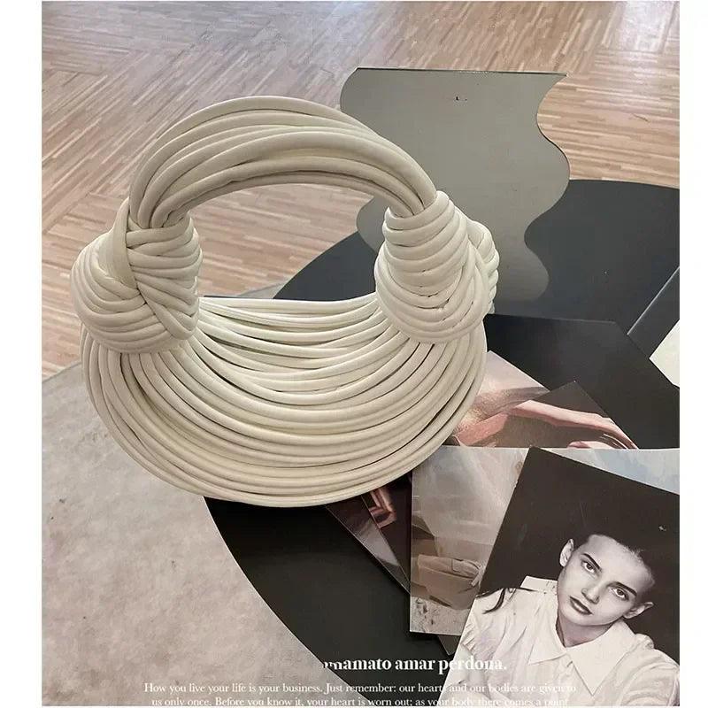 Handbags for women 2025 new in gold luxury designer brand handwoven noodle bags rope knotted pulled hobo silver evening