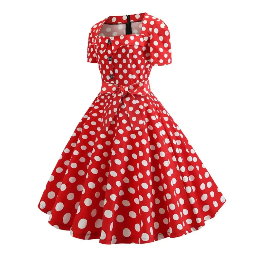 Women Vintage Dress Summer 50s 60s Retro Pin Up Swing Rockabilly Vestidos Elegant Black Polka Dot Office Party Dress