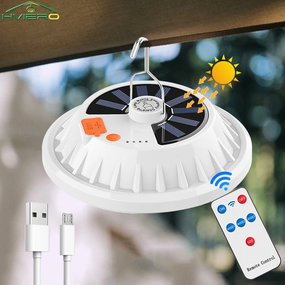 Solar Led Lantern Outdoor Decor Lights Night Balcony Hanging Chandelier Usb Rechargeable Camping Work Emergency Power Lighting