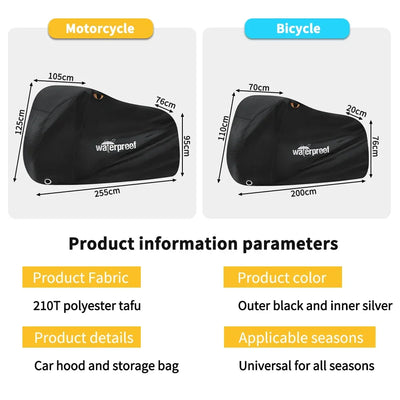 Bicycle Cover Bike Waterproof Snow Rain Cover 255x125cm UV Protector for Bike Dustproof 210T MTB Mountain Motorcycle All Seasons