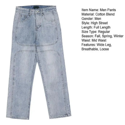 Wide Leg Men Pants Men Pants Stylish Men's Wide Leg Pants with Patchwork Design Mid Waist Fit Breathable Fabric Comfortable Long