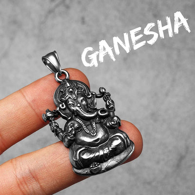 Hinduism Ganesha Powerful Amulet Men Necklaces Stainless Steel Pendant Chain Women Jewelry Vintage Accessories Gifts Wholesale