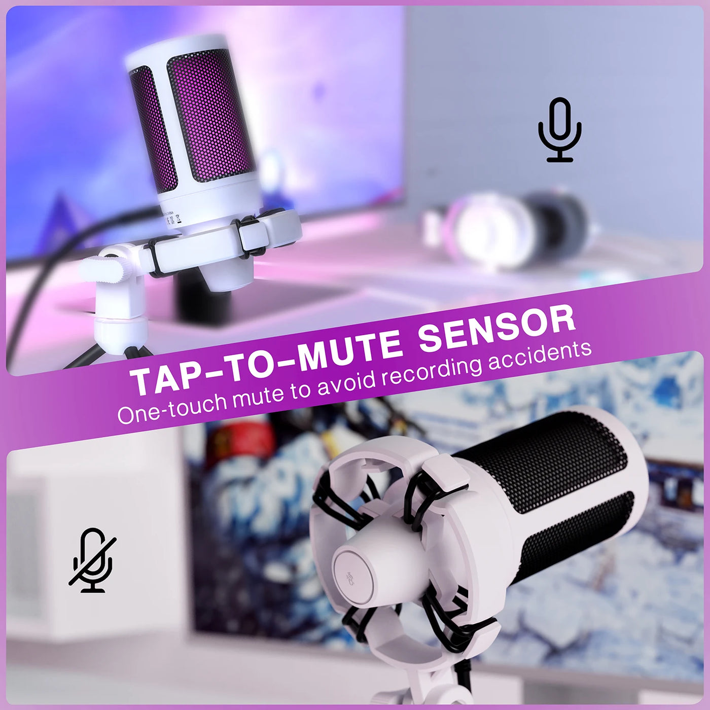 AmpliGame USB Gaming Microphone with Quick Mute,RGB Condenser Mic with Tripod for PC,PS5,Laptop Streaming Podcasting -A2W White