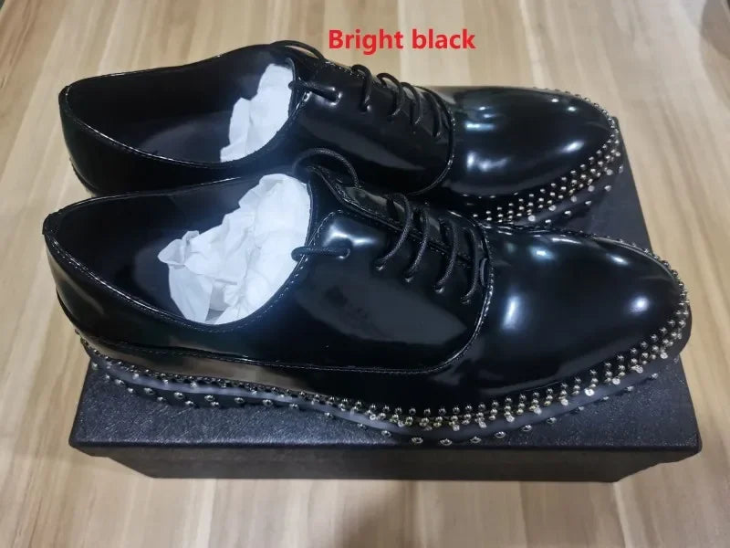 Handmade Rivets Brogue Shoes Wedding Dress Shoe Cow Genuine leather Men Oxfords  Plus Size 38-45