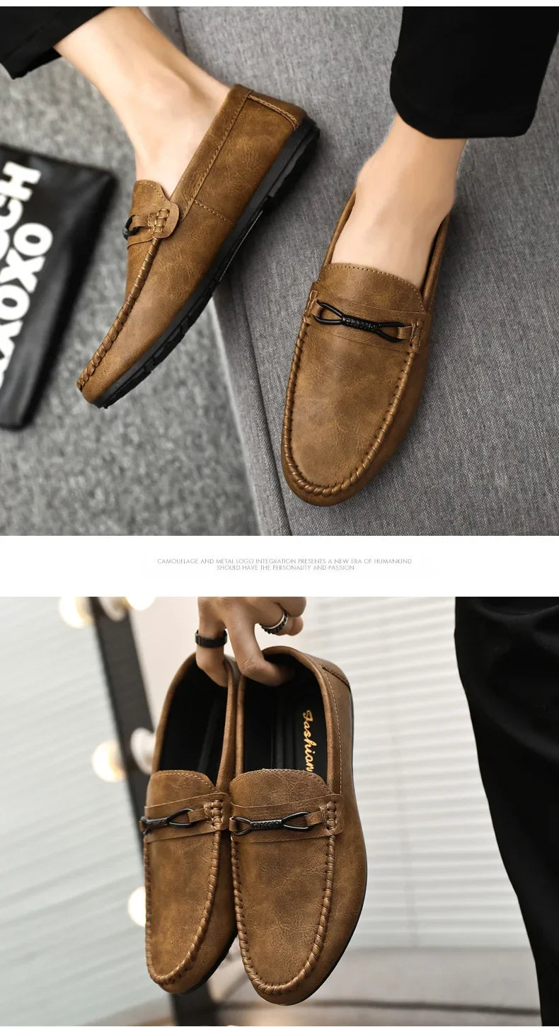 Summer New Men's Loafers Comfortable Flat Casual Shoes Men Breathable Moccasins Slip-On Soft Leather Driving Shoes 2025