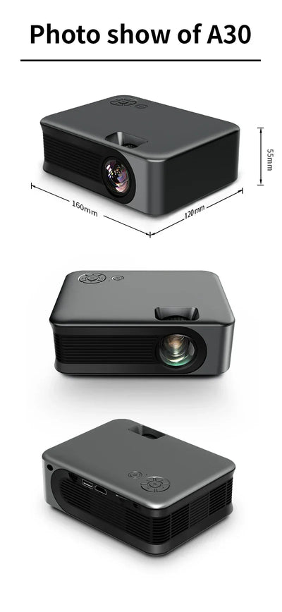 Portable Projector A30 Support 4K HDMI 1080P Mini Projectors Smart TV WIFI Home Theater Cinema Sync Android Phone Beamer LED