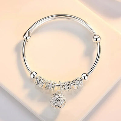 2024 Fashion Women Jewelry Gift Charm Artificial Stone Bangle Cuff Bracelet Ball Bell Pendants Sliver 925 Sterling Silver