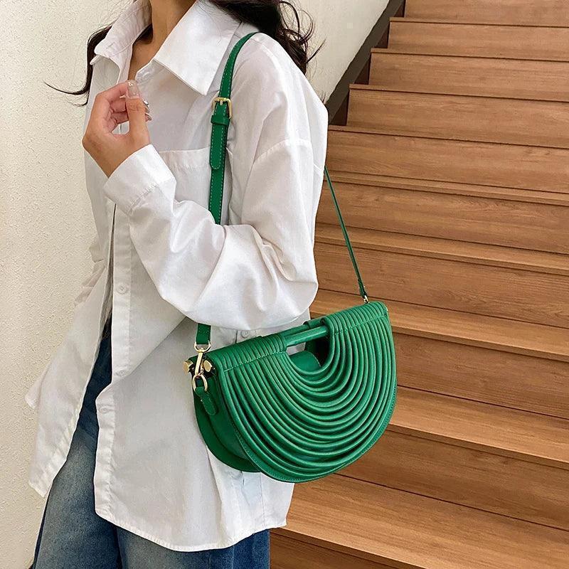 Handbags for women 2025 new gold luxury designer brand handwoven noodle bags rope knotted pulled half moon silver