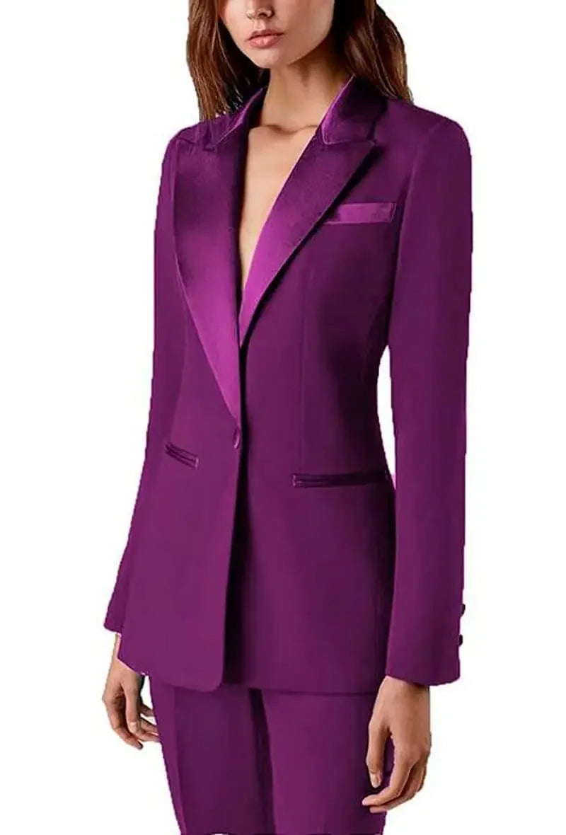 Women's 2 Piece Office Elegant Spring Suit Slim FitVelvet Lapel Chic Outerwear Long Sleeve Casual Wear Outfit Prom Party Blazers