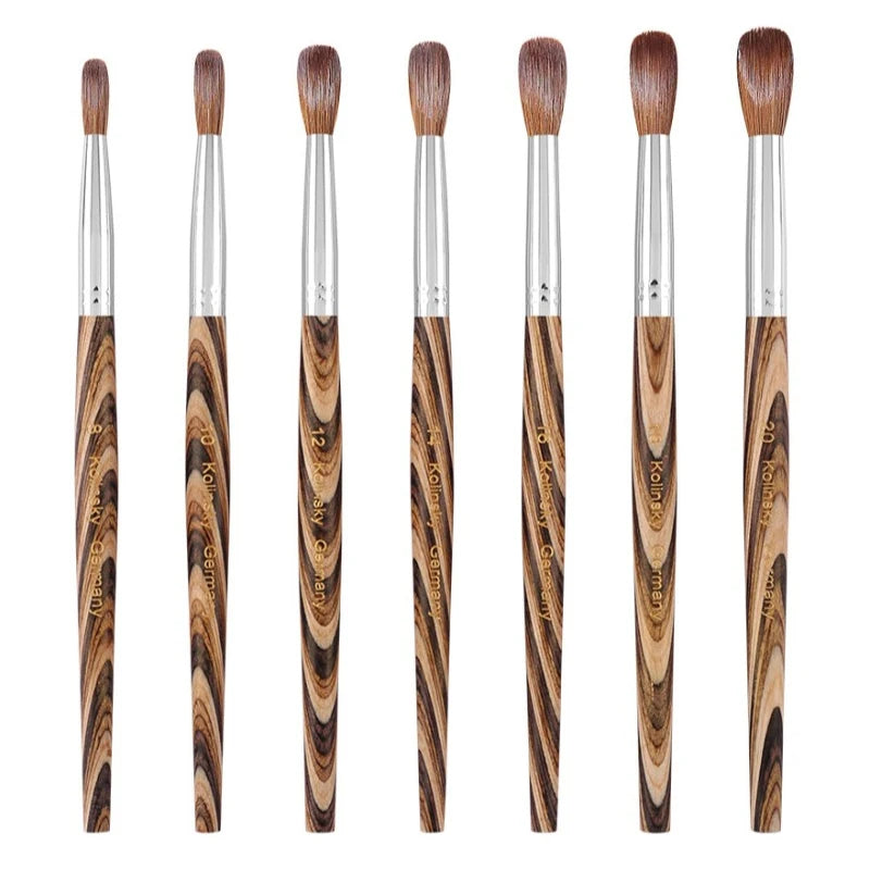 Prue Kolinsky Acrylic Nail Brush Oval Round Head Spliced Wood Handle Professional Salon Quality for Acrylic Powder Size 8-20#