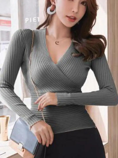 Short Basic Sweaters Women 2025 Sexy Deep V Neck Sweater Women's Pullover Slim Bottoming Sweaters Female Elastic Cotton Tops
