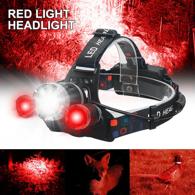 Hunting Headlamp Red+White Dual Light Rechargeable Fixed Focus Waterproof 4Modes Headlight Hunting Camping Hiking Working Light