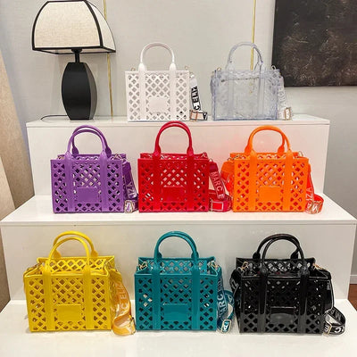 Designer Tote Bag For Women Brand Hollow Out Shoulder Bag 2025 New Travel Beach Handbag Purple Bag Fashion Shopper Purse