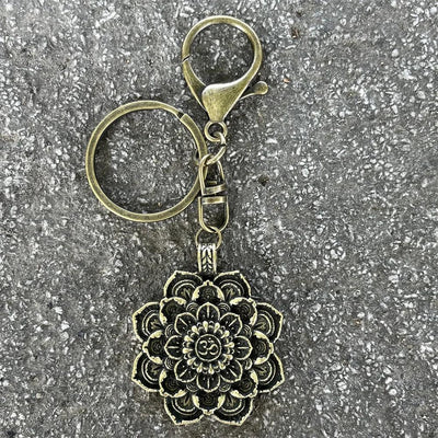 Nostalgia Yoga Lotus Keyring Mandala Jewelry Vintage Keychain For Women Buddhism Gifts