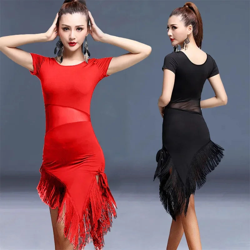 Women Sexy Latin Dance Dress Fringe Dresses Latin Ballroom Cha Cha Rumba Tango Samba Prom Tassel Split Practice Dance Costume