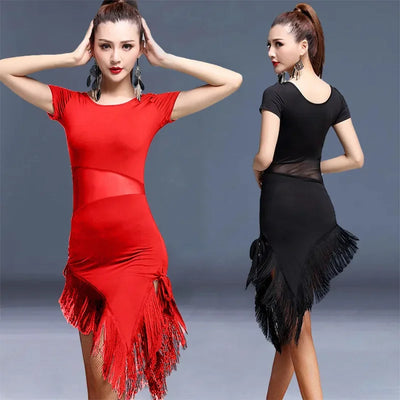 Women Sexy Latin Dance Dress Fringe Dresses Latin Ballroom Cha Cha Rumba Tango Samba Prom Tassel Split Practice Dance Costume