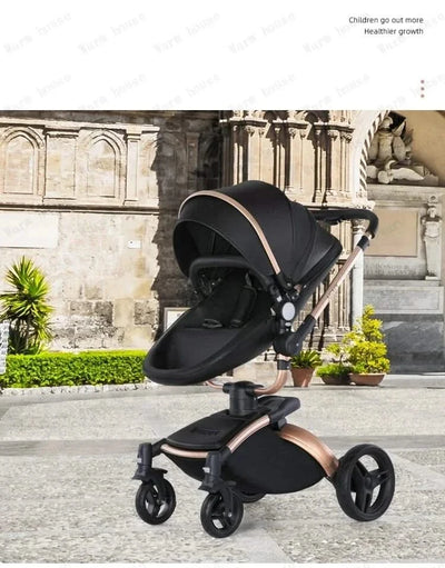 3-in-1 Luxury High-view Baby Stroller with Car Seat Foldable Newborn Baby Stroller PU Leather Two-way Baby Stroller