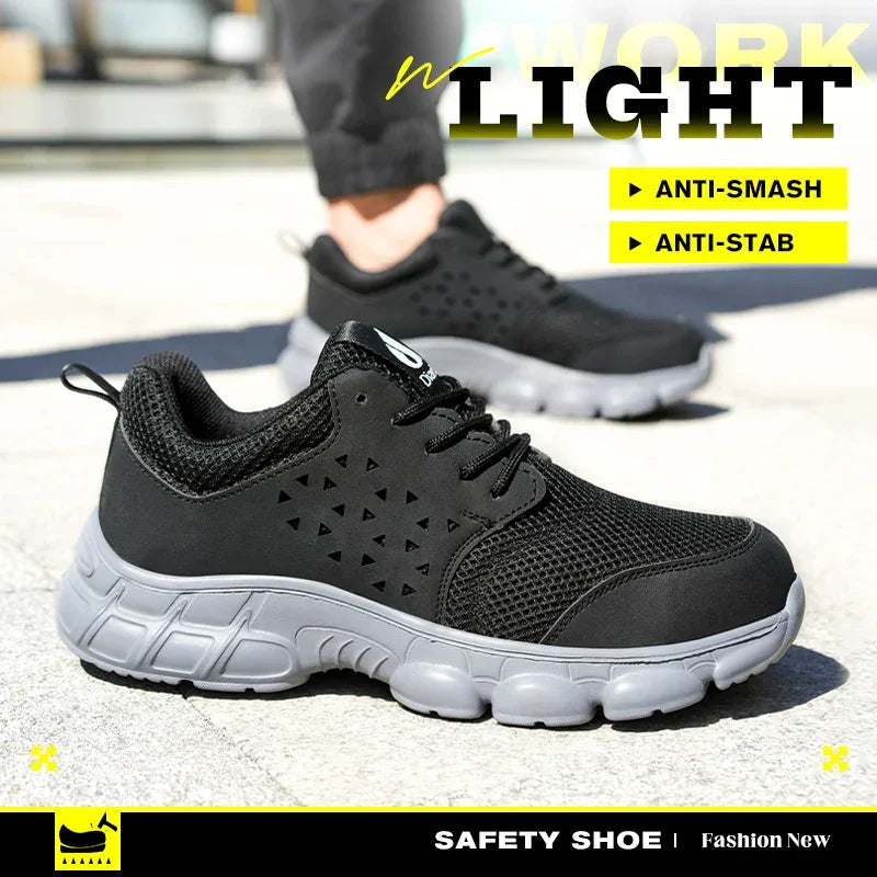 Men's Safety Shoes Comfortable Non-Slip Work Shoes Lightweight Breathable Safety Toe Casual Sneakers for Construction Site Black