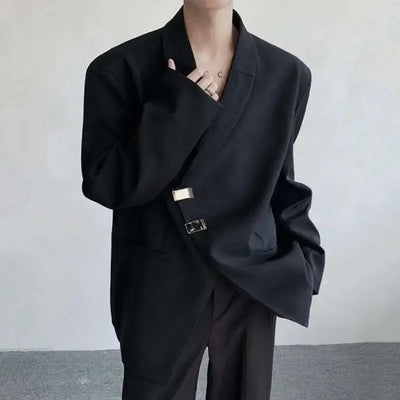 IEFB Metal Button Design Men's Blazers Shawl Collar Oblique Placket Design Casual Clothing Solid Color Male Suit Jackets 9W957