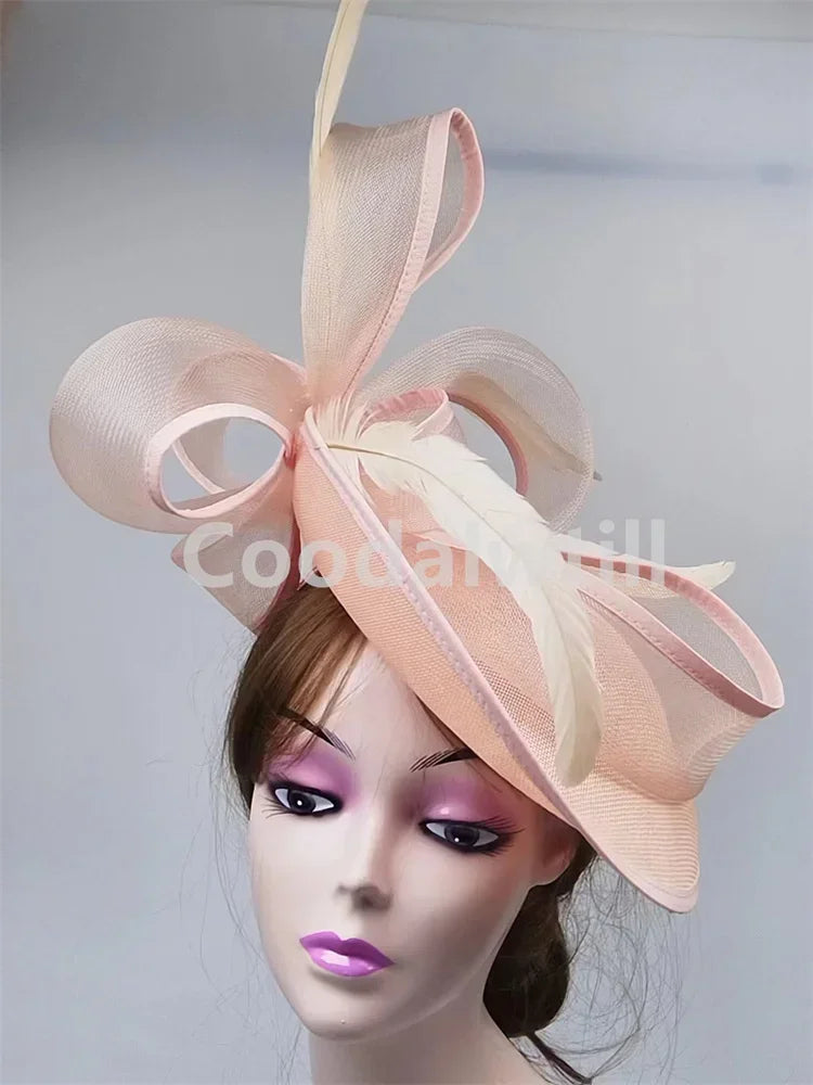 Royal Ascot Red Hair Fascinator Veils Hat Women Church Wedding Fascinaors Hat Headband Feather Derby Headpiece Ladies Chapeau