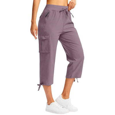 Womens Cargo Capris With 6 Pockets Lightweight Quick Dry Outdoor Travel Casual Comfy Summer Pants Korean All-Match High Waist