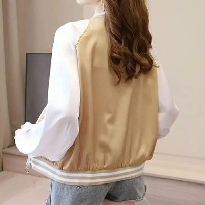 Bomber Jacket for Women Loose Short New in Baseball Aviator Coat