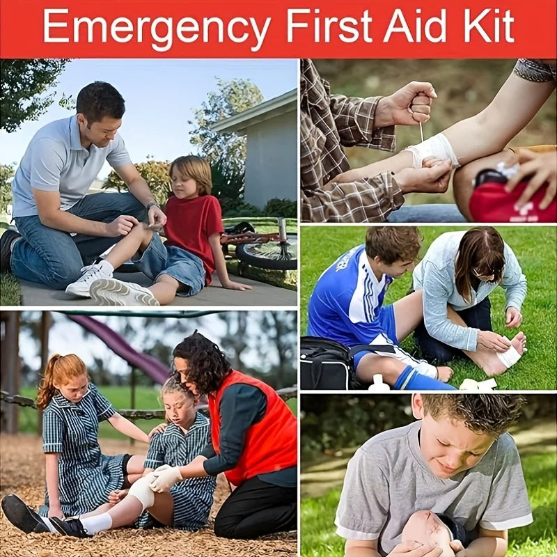 12 emergency first aid kits, including scissors, bandages, tape, and tweezers - compact red travel and car survival bag