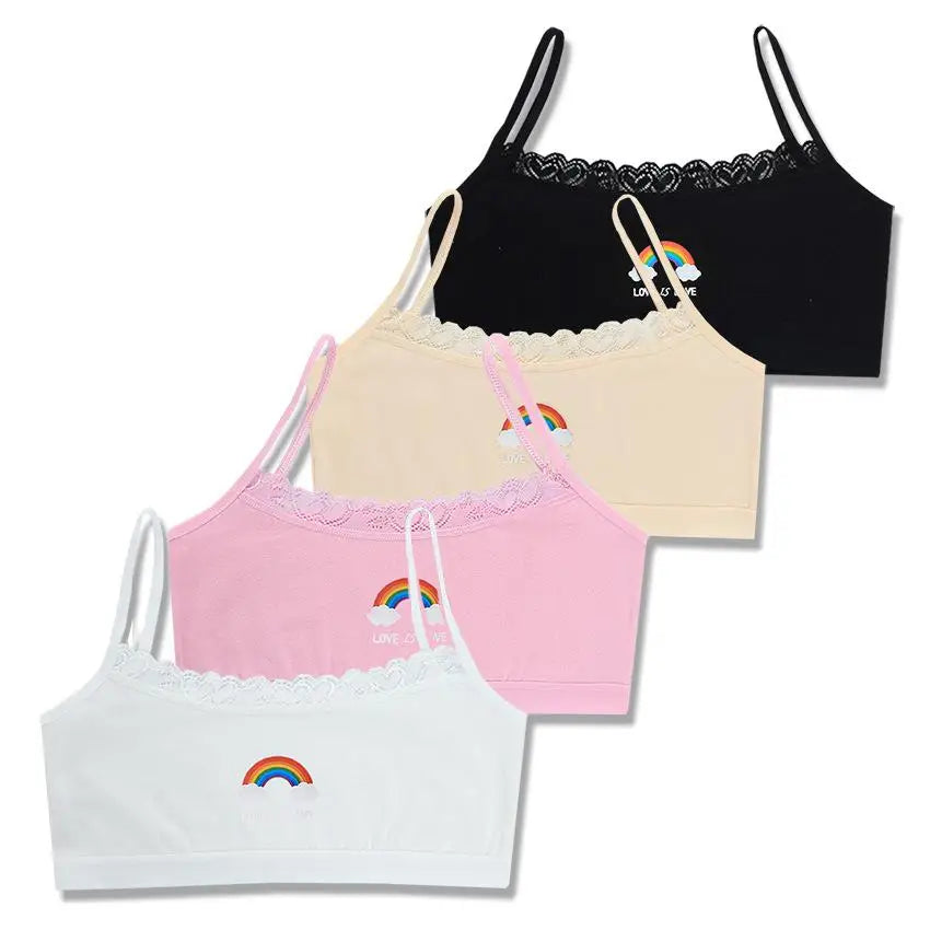 3PCS Teenage Girls Small Training Bras Cute Kids Rainbow Printed Sports Vest Bra Students Children Brassiere Underwear Tube Tops