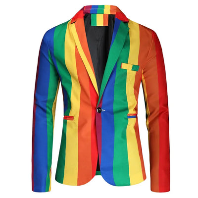 Men's Blazers Sets Rainbow Striped Print Blazers Jacket+Pants+Vest Man three Pieces Sets Prom Party Stage Singer Dancer Costumes