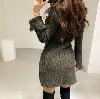 Sweater Dress for Women Long Sleeve Cable Knit Button Down Knitted Mini Dress for Women Teen-girl Fall Winter Chic Outfit