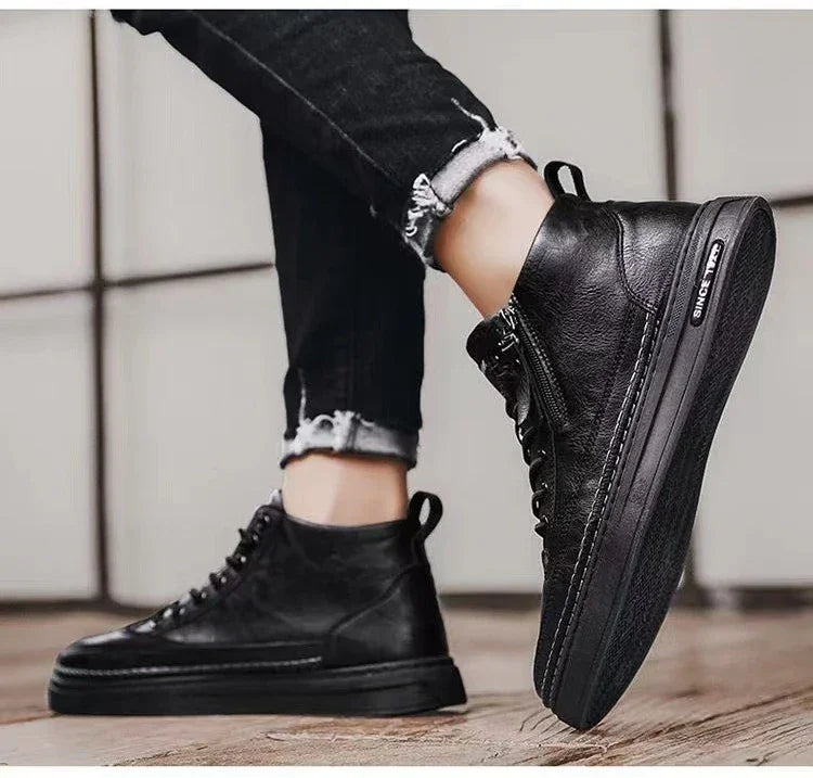 Handmade Leather Casual Shoes for Men Design Sneakers Man Comfortable High Top Boots Men's Loafers Platform Moccasins Driving