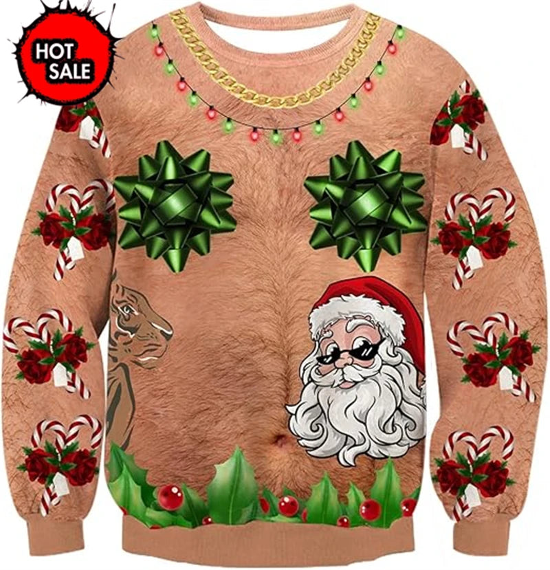Fake Suit Ugly Christmas Sweater Santa Cosplay Sweatshirt For Women Mens Funny Xmas Ugly Sweaters Kids Party Suit Pullovers Tops