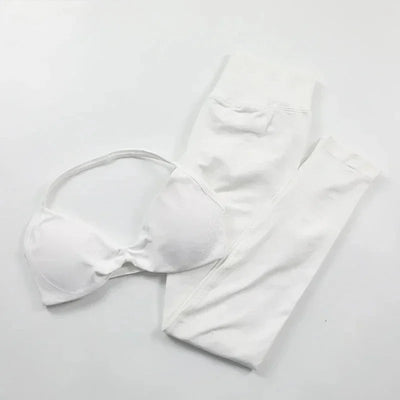 2-Piece Yoga Set 2025 Summer Yoga Set Gym Women's Yoga Fitness Set Hip Pants Neck Bra Pilates Set Multi-color No Printing