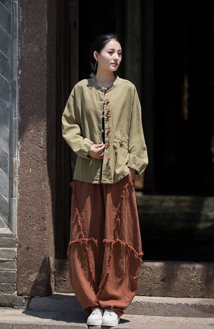 Women's Literary Vintage Ramie Linen Tops