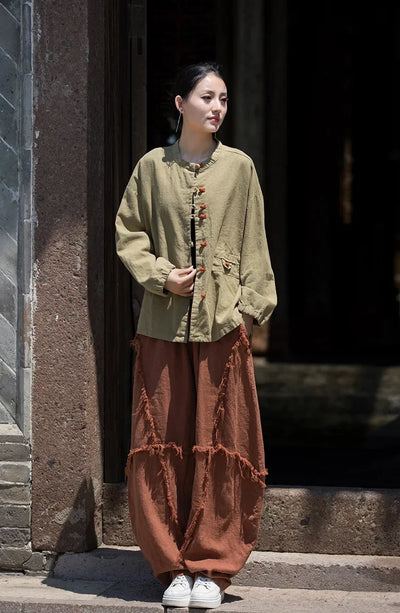 Women's Literary Vintage Ramie Linen Tops