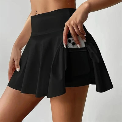 Women's Sports High Waisted Short Skirt Comfortable Breathable Belt Safety Pants and Pocket Tennis Yoga Golf Mini Skirt