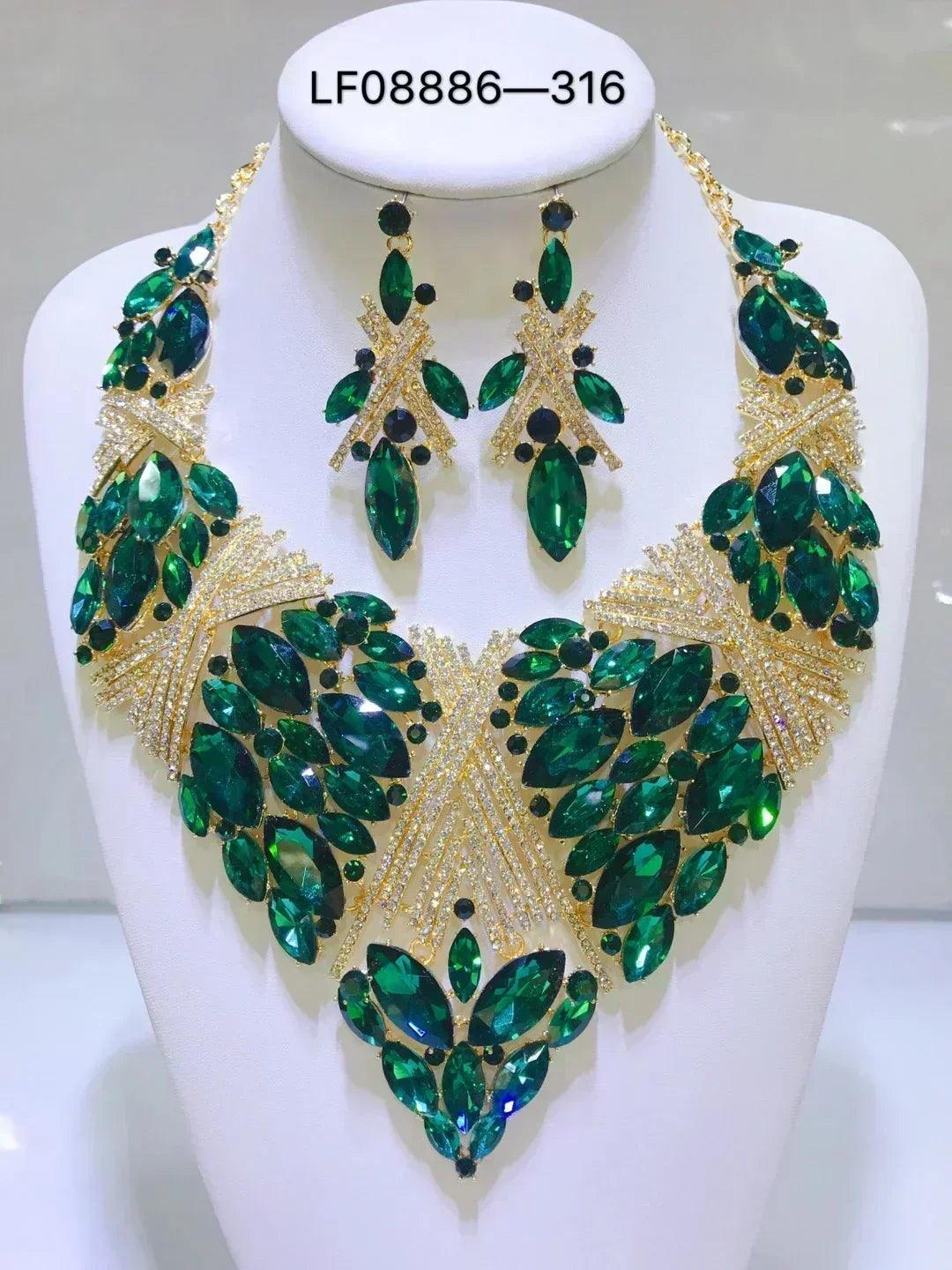 Women luxury necklaces set wedding delicate fashion jewelery crystal rhinestone earrings jewelry sets