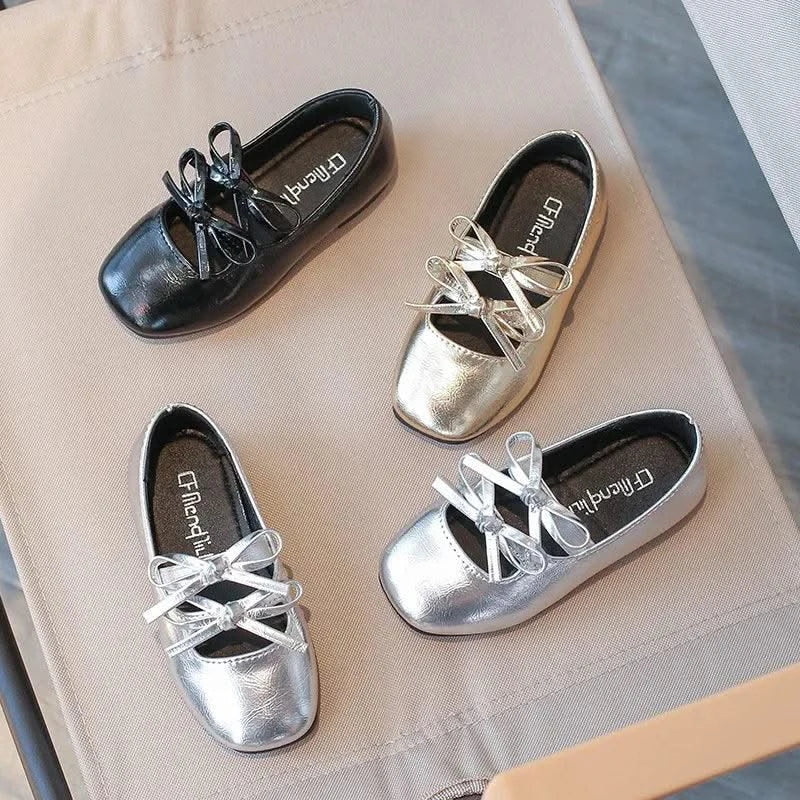 Autumn Children's Fashion Causal Black Ballet Shoes Solid Color Bowknot Elegant Girl Princess Shoes New Kids Leather Shoe